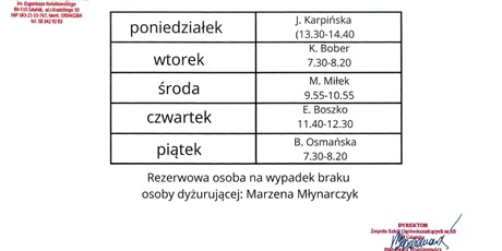 Powiększ grafikę: Lista dyżurujących nauczycieli.