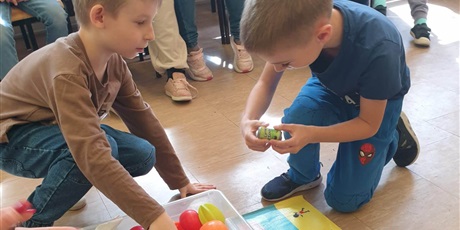 Powiększ grafikę: Uczestnicy rozpoznają i układają elementy piramidy żywieniowej.